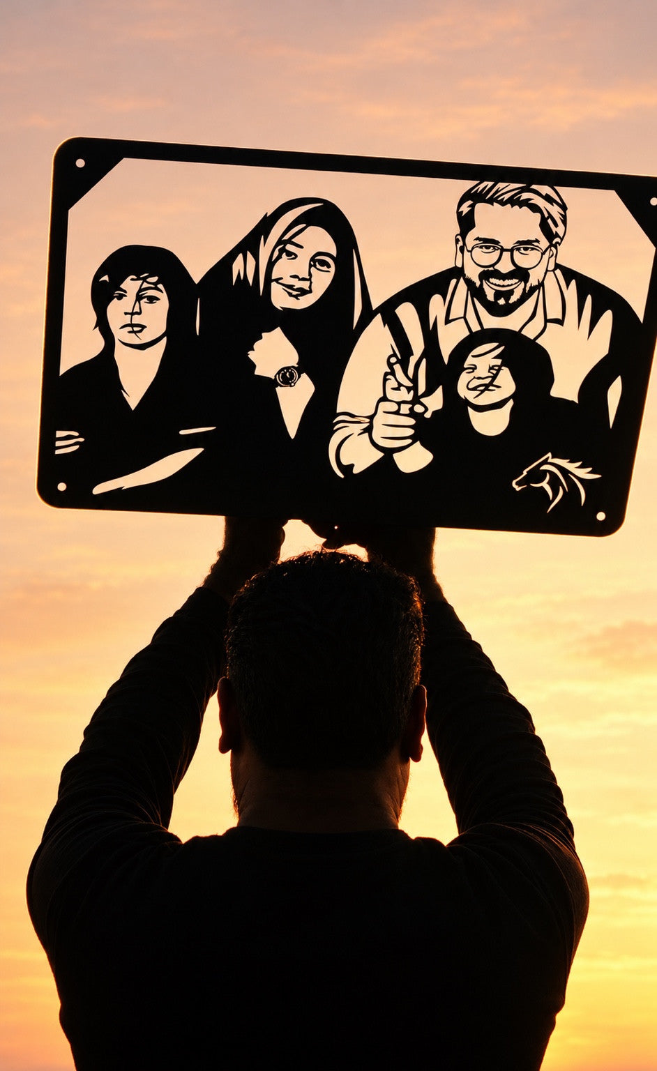Bespoke family metal portrait at sunset
